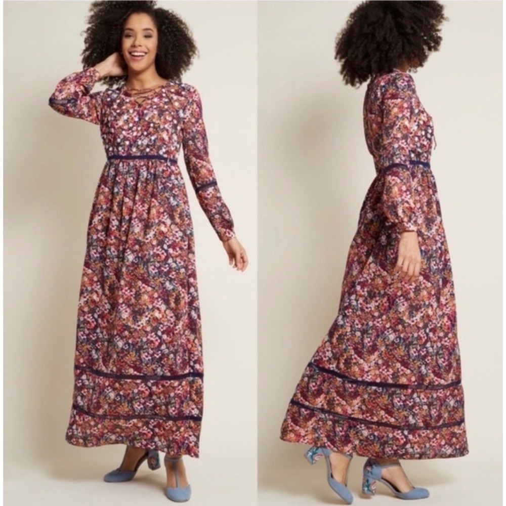 ModCloth Dress | Ravishing Matters Floral Long Sleeve Maxi Dress